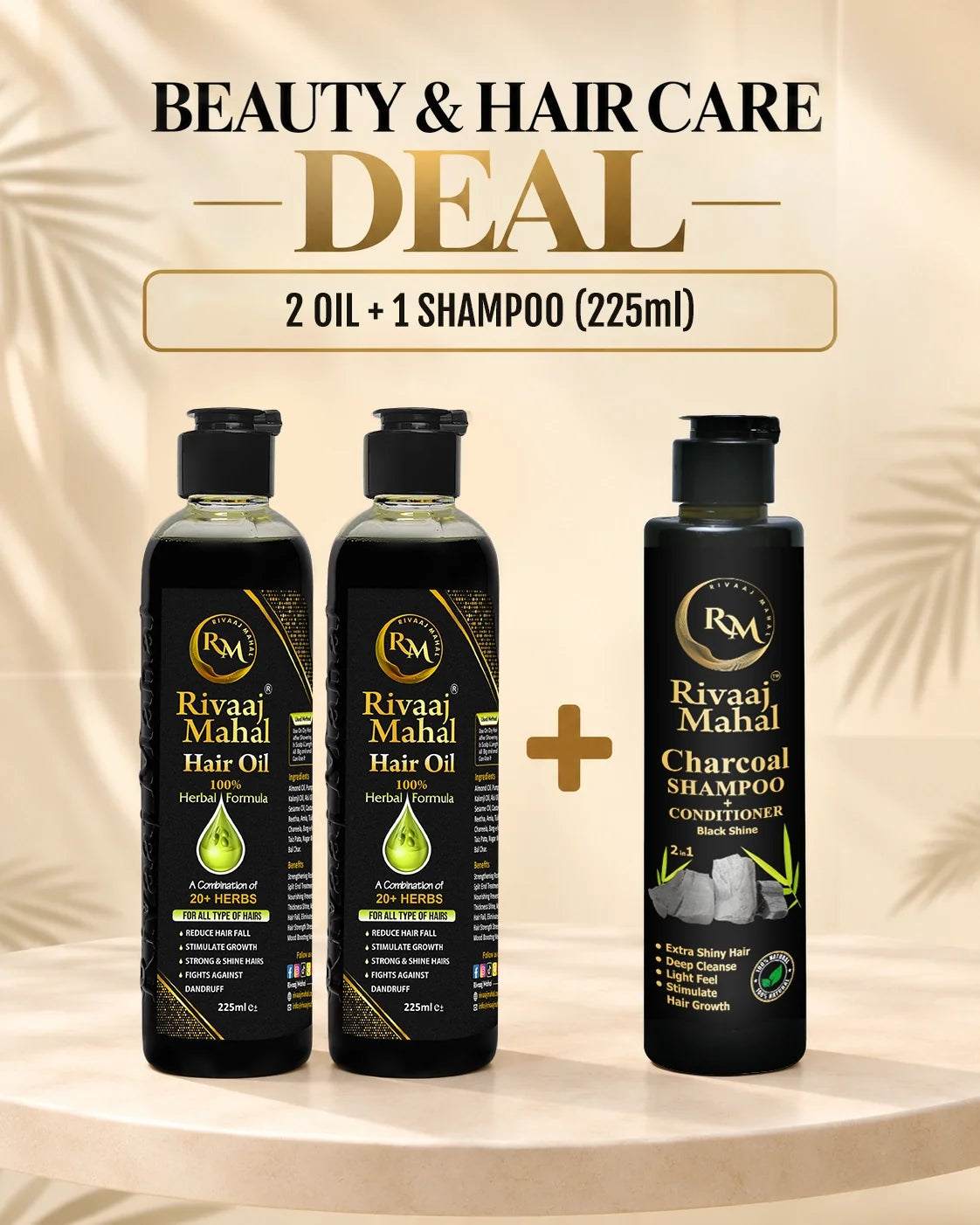 Rivaaj Mahal 2 Hair Oils + 225ml Charcoal Shampoo Combo